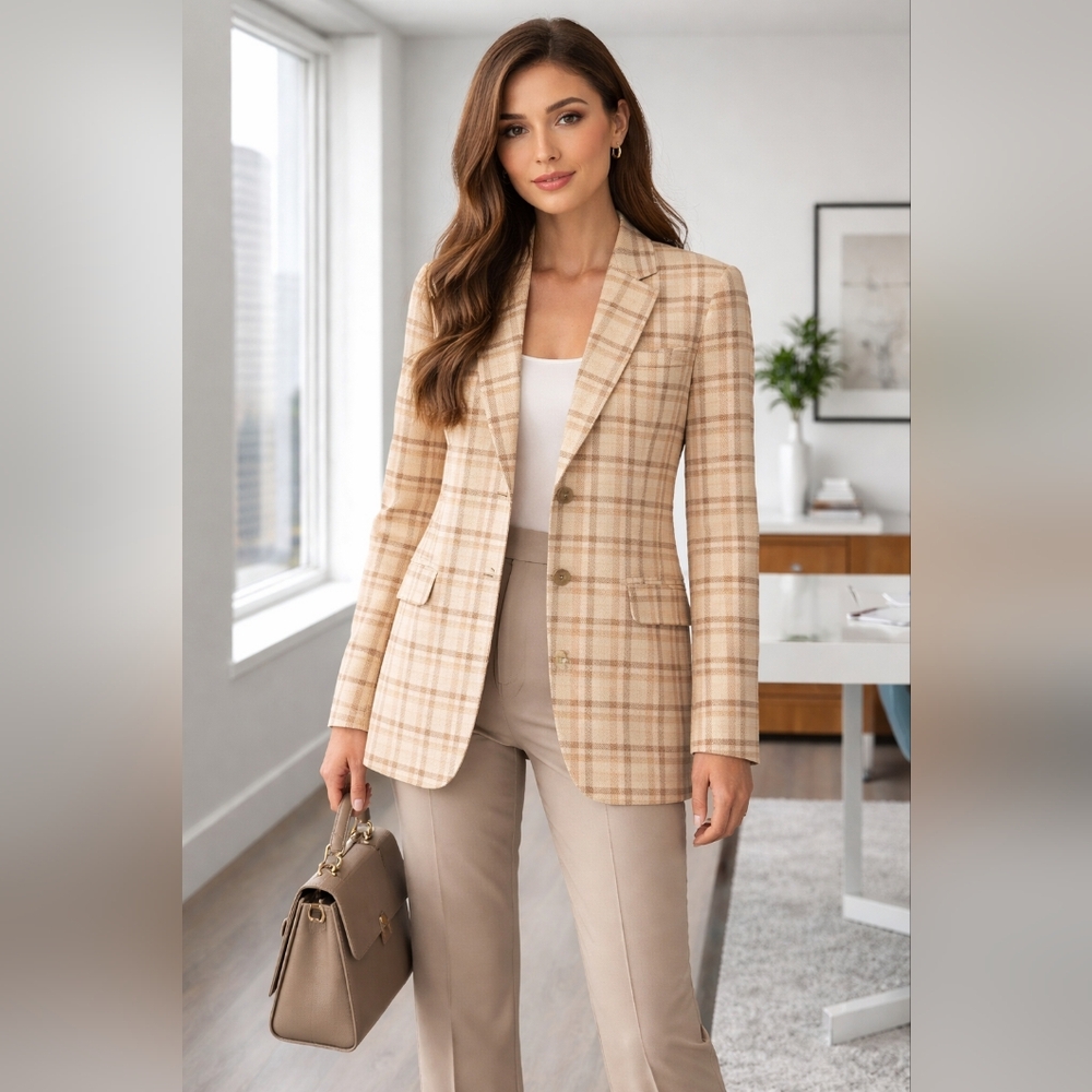 ASOS Beige Plaid Fall Business  Blazer Size 6